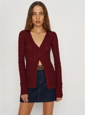 Reformation Burgundy Cable Knit Button Cardigan